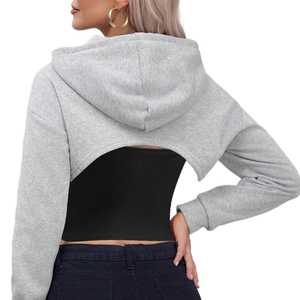 Sudadera con capucha de manga larga para mujer, talla grande, tejida, con cuello tipo hoodie, personalizable con logo, de alta calidad, para gimnasio. - Product Image 2