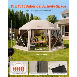 Gazebo Pop-Up 15 x 15 piedi con Tenda a Schermo e Tetto Rimovibile, Montaggio Rapido, Baldacchino Sferico a 13 Lati per Campeggio, Borsa per il Trasporto Inclusa - Product Image 2