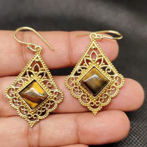 Fashion Irregular Accessories Tiger Eye Brass Earrings Electroplated Light Luxury High end Earrings - Product Image 1