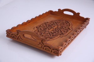 Handcrafted Wooden <b>Moroccan</b> Style Carved Wooden Serving Tray with Handles Luxury <b>Decorative</b> Tea Coffee Tray - Product Image 2