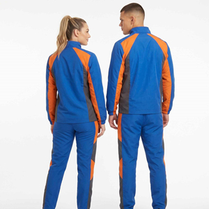 Blue Orange Winter Tracksuit <b>Jacket</b> Pants Set Stand Solid Drawstring Closure Lightweight <b>High</b> <b>Visibility</b> Sportswear Uniform for - Product Image 4