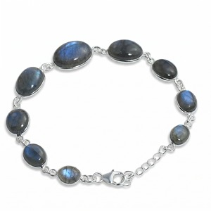 Natural Labradorite <b>Bracelet</b> 925 Sterling Silver Blue Flash Labradorite Oval Cabochon <b>Adjustable</b> Statement <b>Bracelet</b> - Product Image 1