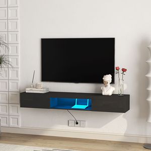 Modern 63\" <b>Wall</b>-Mounted <b>Floating</b> TV Stand with 16 Color LEDs 55 60 65\" Entertainment Center Cabinet - Product Image 4