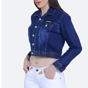 Veste en jean courte décontractée pour femme, col rabattu, fermeture en coton, manches longues, style printemps - Product Image 5