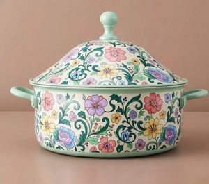 Vibrant Multicolor Enamel Casserole Hotpot Designer Printed Hot Pot Serving Dish with Lid Food Warmer Decorative Pot Wholesale - Product Image 3