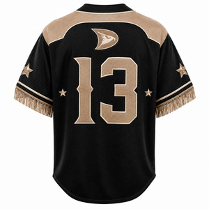 Camiseta de Béisbol Midnight Cowboy para Hombre, Negra con Bordado Dorado, Malla Transpirable, Manga Corta, Cierre de Botones, Corte Regular, para Adultos, Todas las Temporadas - Product Image 2