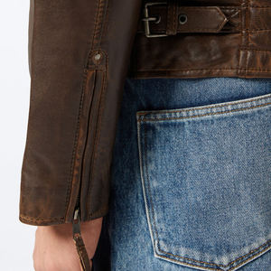 Chaqueta de Cuero Genuino para Hombre, Estilo Vintage Cafe Racer, Chaqueta de Motociclista, Cuero Vacuno Premium, Cierre de Cremallera, Resistente al Agua - Product Image 6