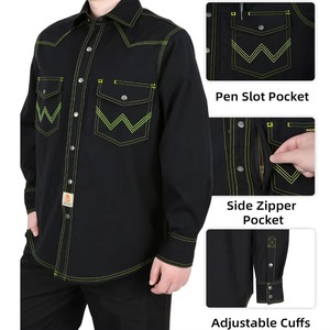 Chemise de travail unisexe noire en polyester haute visibilité avec surpiqûres fluorescentes et poches poitrine, certifiée CE pour la mode professionnelle - Product Image 5