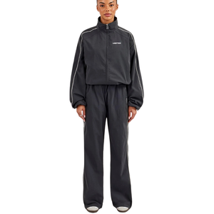 <b>Women's</b> Cropped Full <b>Zip</b> High Collar Tracksuit Set <b>Top</b> Wide Leg Trousers Elastic Drawstring Waist Two Piece Casual Lounge Outfit - Product Image 6