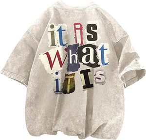 เสื้อยืดเดนิมผู้ชายไซส์ใหญ่ แขนสั้น คอกลม ลายตัวอักษร สไตล์สตรีท ผ้าฝ้ายฟอก พิมพ์ลายด้านหลัง - Product Image 5