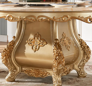 ชุดโต๊ะรับประทานอาหารทรงกลมไม้สักทองคำหรูหรา สไตล์ยุโรปคลาสสิกแกะสลักแบบโบราณ เฟอร์นิเจอร์รับประทานอาหารสำหรับโรงแรม ผลิตในอินโดนีเซีย - Product Image 5