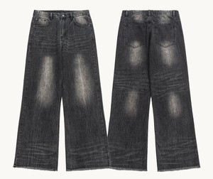 OEM Custom Men's Summer Winter Lightweight Baggy <b>Jeans</b> Straight Fit 100% Cotton Raw Selvedge Denim Pants <b>Button</b> Decoration Solid - Product Image 1