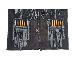 Chaqueta de Cuero Estilo Vaquero Occidental para Hombre, con Flecos de Gamuza y Cuentas de Cuero Tradicionales - Product Image 6