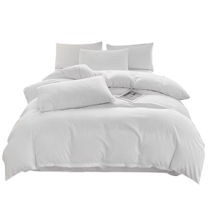Ensemble de couette blanc uni 3 pièces en coton, style simple, lavable, pour usage domestique, 400TC - Product Image 1