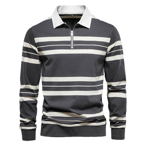 เสื้อโปโลแขนยาวลายทาง – เสื้อผ้าลำลองระบายอากาศได้ดี – รับผลิตโลโก้ตามสั่ง (OEM) - Product Image 6