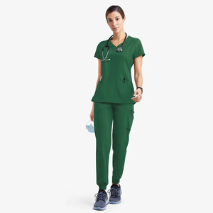 Ensemble de blouses médicales unisexe bleu à col en V, manches courtes, couleur unie, en tissu polyester tissé, avec poches, uniformes d'hôpital, détection d'aiguilles, sans coutures - Product Image 2