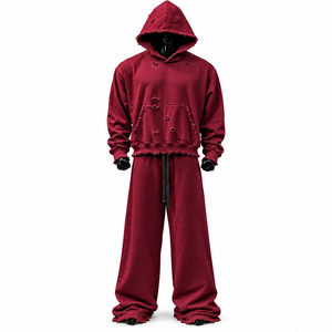 Manufacture <b>Top</b> Quality Heavyweight Two Piece Thick Oversized Baggy Tracksuit Blank Zipper Fashionable <b>Sweat</b> suit For Sale - Product Image 4