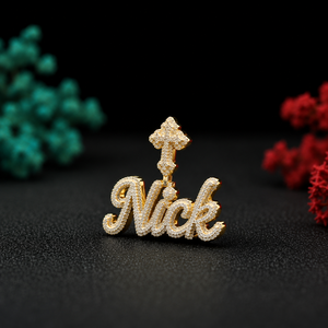 จี้สร้อยคอรูปตัวอักษร Nick ชุบทอง ประดับคริสตัลและเพชรเทียม สไตล์ฮิปฮอป สำหรับผู้ชาย ของขวัญเครื่องประดับรูปกางเขนคริสเตียน - Product Image 4