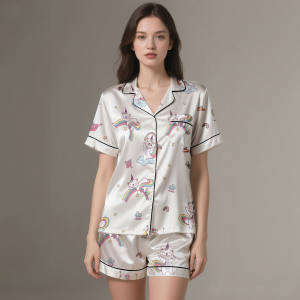 OEM/ODM 100% Silk <b>Satin</b> Summer/Spring Luxury Pajama <b>Set</b> Heat Transfer Printed Breathable Comfortable Sleepwear 120150 GSM - Product Image 6