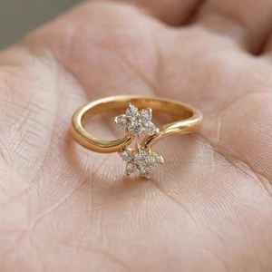 Anillo de lujo con diamantes cultivados en laboratorio, corte redondo, diseño floral, para mujer, oro sólido de 14K, regalo de boda para parejas - Product Image 2