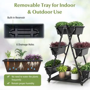 3-Tier Vertical <b>Raised</b> Garden Bed with 4 Wheels and 6 Container Boxes Flower Pots & <b>Planters</b> - Product Image 4
