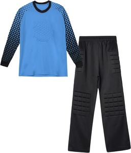 Men's Blue Long Sleeve Soccer Goalkeeper Jersey Set With <b>Padded</b> Black <b>Pants</b> Sublimated Football Uniform Regular Fit Full Sleeve - Product Image 5