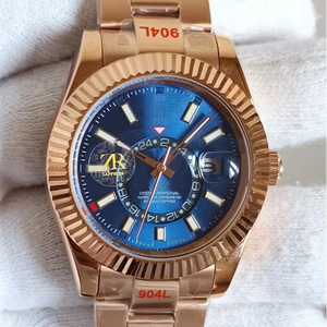 Reloj Mecánico Color Oro Rosa, Esfera Azul con Efecto Rayos de Sol, Índices Luminosos, Cierre Oculto, Estilo Hip Hop, Alta Calidad, Edición Limitada de Lujo - Product Image 1