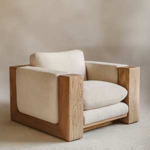 Sillón de Madera de Teca Sólida Personalizado con Cojín de Tela Suave y Estructura Resistente para Uso en Villas, Hoteles y Hogares - Product Image 1