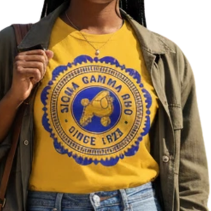 Camiseta Personalizada de Verano para Mujer con el Sello Antiguo de Sigma Gamma Rho, Diseño Gráfico del Escudo de la Hermandad Griega, Cuello Redondo, Manga Corta, Algodón Ecológico - Product Image 5
