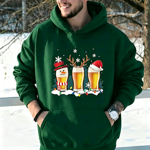 Sudadera con capucha navideña roja para hombre con diseño de muñeco de nieve y renos, informal, para invierno - Product Image 5