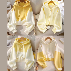 เสื้อสเวตเตอร์ถักมีฮู้ดสำหรับผู้หญิง สีไล่ระดับ แขนยาว สวมใส่สบายๆ ในฤดูใบไม้ร่วง สีขาว สีม่วง คอปกติดกระดุม ความยาวปกติ - Product Image 6