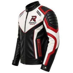 <b>Men's</b> Genuine <b>Leather</b> Motorcycle <b>Jacket</b> Stand Winter Eco-Friendly Quick Dry Breathable Black White <b>Red</b> Windproof Zipper Closure - Product Image 3