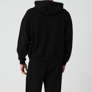 Sweat-shirt à capuche noir pour homme, coupe oversize, en coton French Terry, style streetwear, pour l'hiver, avec poches, anti-rétrécissement - Product Image 2