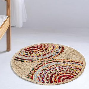 Tapis rond en jute fait main de qualité export |   Design tressé multicolore |   Fabricant indien, approvisionnement en gros - Product Image 2