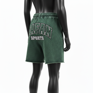 Shorts de algodón prémium de 320 GSM con lavado ácido verde, tela suave con logotipo bordado personalizado y estampado en relieve para mujer - Product Image 3