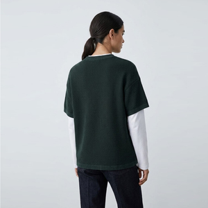 T-shirt gaufré double couche pour femme, manches longues, couleur unie, en polyester, col rond - Product Image 4