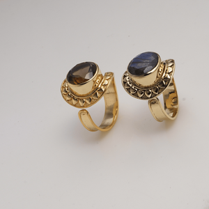 Brass Cocktail <b>Ring</b> with Natural <b>Labradorite</b> Stone Bezel Setting Handmade Heart Pattern Bohemian Style Unisex Fashion <b>Ring</b> - Product Image 5