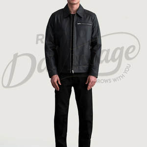 Chaqueta de Cuero Negra con Capucha para Hombre, Piel de Oveja Auténtica, Corte Ajustado, Estilo Casual de Otoño-Invierno, Estilo Motero - Product Image 3