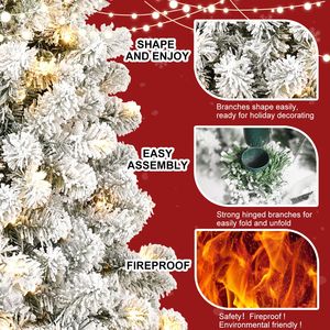 7FT Pre-Lit Flocked Christmas <b>Tree</b> with 1,064 Memory Wire Tips Effortlessly Fluffed Perfectly Shaped 400 Warm <b>Lights</b> - Product Image 4