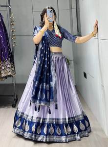 ชุดเลเฮนกาผ้าไหมกันชีปุรัมแบบครึ่งผืน ดีไซน์หรูหรา - Product Image 4