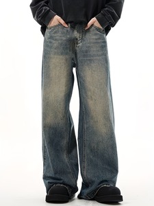 Jeans Holgados de Verano para Hombre, Estilo Retro, Color Sólido, Corte Relajado |   Vaqueros Anchos de Mezclilla Azul Vintage |   Pantalones Casuales de Pierna Recta Lavables - Product Image 3