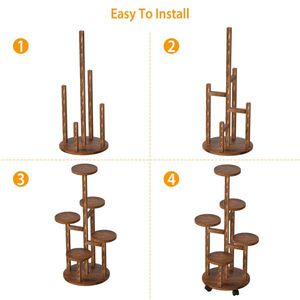 Pianta in legno a 5 livelli con 4 ruote staccabili che rotolano ripiano decorativo per interni esterni per espositore per piante - Product Image 6
