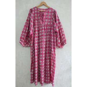 Vestido de Algodón con Estampado de Bloques para Mujer, Hecho a Mano, Estilo Boho, Ligero y Transpirable - Product Image 1