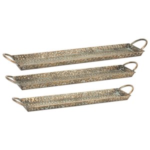 Bandeja Decorativa Cuadrada Dorada Antigua con Esquinas Recortadas – Plato Otomano de Metal Texturizado – Centro de Mesa Moderno con Acabado en Latón para - Product Image 3
