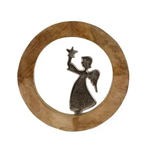 Aluminum Casted Angel Silver Finishing In Wooden Ring High Quality Decorative Christmas Handcrafts For Sale