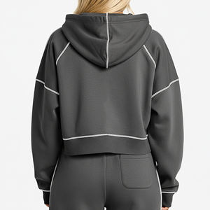 Sudaderas con capucha para mujer al por mayor, estilo urbano, con cremallera, hombros caídos, antipilling, estampado personalizado, transpirables, 100% algodón - Product Image 5