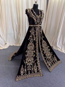 Elegante Vestido Caftán Negro de Terciopelo para Mujer, Largo hasta el Suelo, Bordado, para Fiesta de Noche o Boda, con Motivo de Estrellas con Cuentas - Product Image 5