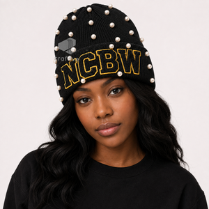 Gorro de Punto con Adornos de Perlas Negras para Mujer, de la Hermandad NCBW, con Letras Griegas Bordadas en Chenilla, Gorro Casual de Invierno - Product Image 5