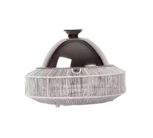 Plat de service de luxe en acier inoxydable avec support décoratif doré, bol de service noir pour hôtel et restaurant - Product Image 6