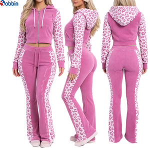 Conjunto Deportivo Personalizado de Moda para Mujer, Estampado de Leopardo, Sudadera con Capucha y Cremallera, Pantalones Deportivos Anchos de Manga Larga, Ropa Deportiva Informal de 2 Piezas - Product Image 6